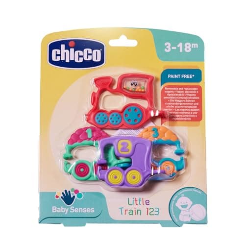 Chicco 123 Train | Rattle for 3 to 18 months|Easy-Grip Baby Toy with Soft Teething Paws & Rattling Sound| Soothes Gums & Stimulates Senses | Paint-free