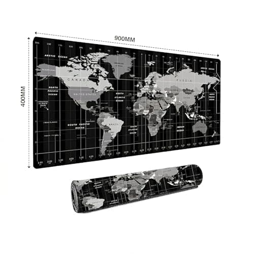 BYTNXUS Atlas Series (900x400mm) XXL Extended Gaming Mouse Pad - 4mm Ultra-Thick Professional Desk Mat | Explorer Continent Aesthetic | Waterproof & Anti-Fray Stitched Edges (Charcoal Black) 2