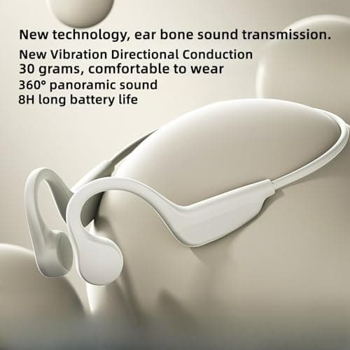 Bone Conduction Headphones, Bone Headphones, Upgraded Open Ear Wireless BT Fitness Earphones with Mic, 8 Hours Playtime, Waterproof Earphones for Sports, Running, Gym, Hiking, Cycling (Beige) 3