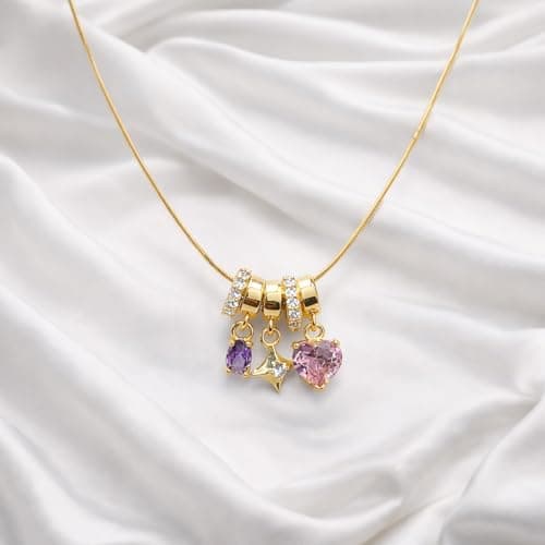 MEENAZ Anti Tarnish Gold Necklace for Women | Crystal Heart Star Charm Pendant Chain | Stylish AD Diamond Jewellery| Adjustable Neck chains | Valentine Gift for Girlfriend, Wife Stainless Steel -302 4