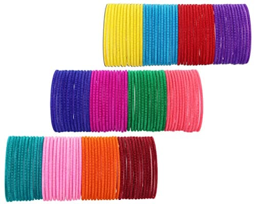 NMII Glass with Velvet worked Glossy Finished Bangle Set For Women and Girls, (F9_Velvet-(7)_Multicolour_2.8 Inches), Pack Of 144 Bangle Set 2