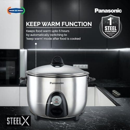 Panasonic SR-G18(SUS) I 660 Watts I Fully 304 Stainless Steel Automatic Electric Rice Cooker 1.8 Litres |3 Layer Stainless Steel Clad Pan, Lid and Plate I Cooks upto 1 Kg Raw Rice|With Keep Warm 3