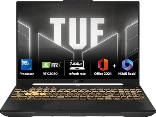 ASUS TUF Gaming F16,Intel Core 5 Processor 210H,14thGen Gaming Laptop(RTX 3050-6GB/65WTGP/16GB/512GB/FHD+/16"/144Hz/Windows 11/M365 Basic(1Year)*/Office 2024/Mecha Gray/2.20 Kg) FX607VJB-RL179WS