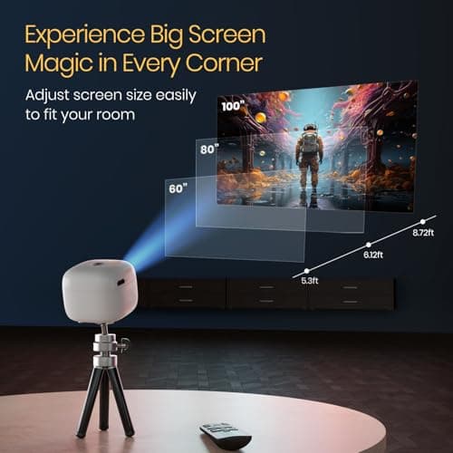 Portronics Pico 14 Rechargeable DLP Mini Projector | Android 13 | 720p Full HD | 1600 Lumens | Upto 100" Display | Auto Keystone & Focus | Wi-Fi/Bluetooth 5.4/HDMI/Type-C | 3W Speaker | White 4