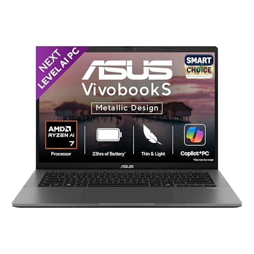ASUS Vivobook S14,Smartchoice,AMD Ryzen AI 7 350,16GB RAM,1TB SSD,OLED,14",Windows 11, Office24,M365 Basic (1Yr)*, Matte Gray,1.4Kg, M3407KA-SF049WS,50 Tops,Metallic Design,Next-Gen AI Laptop,Copilot+