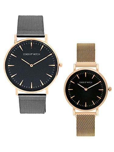 Joker & Witch Stainless Steel Knightley & Emma Couple Analog Watch Gift Set For Men And Women, Black Dial, Rose Gold Band