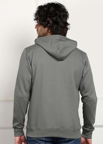 Alan Jones Clothing Men's Solid Hooded Sweatshirt | Zip-Up Hoodie Jacket with Kangaroo Pocket, Drawstring Hood & Ribbed Hem | Casual Winterwear (Dark Sage_L) 3