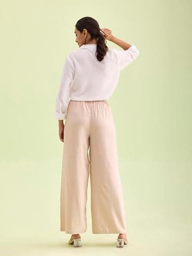 GO COLORS Women Beige Mid Rise Viscose Basic Palazzo - 2XL 2