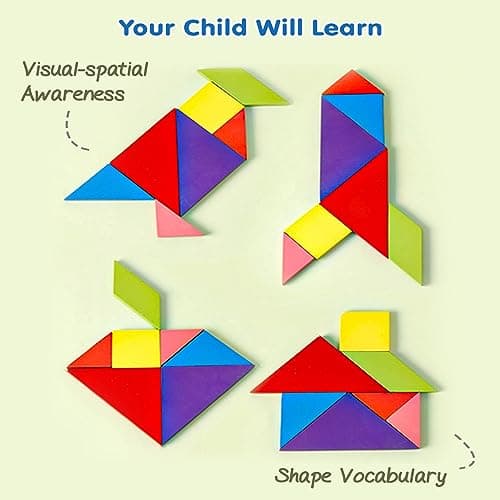 Intelliskills Premium Brain Boosting Wooden Tangram Puzzle Game for Kids, Educational & Travel Puzzle Game for 3+ Years Girls & Boys, Brain Teaser Toys, BIS Certified, Birthday Gift 4