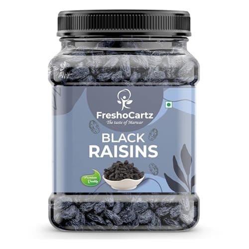 FreshoCartz Black Raisins 500gm | 100% Natural Dried Grapes (Kishmish) | Nutritious, Delicious & Healthy Snack | Source of Fibre in Nuts | No Preservatives in Dry Fruit Jar Pack Of 1