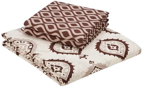 Amazon Brand - Solimo Damask Dreams 144 TC 100% Cotton Double Bedsheet with 2 Pillow Covers, Brown, 144 TC 5