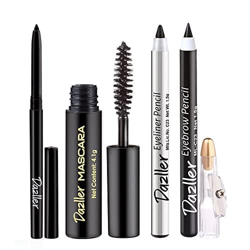Dazller College Makeup Essentials 4 - Eyes on Point|Kajal|Mascara|Eyeliner|Eyebrow|Water-Resistant|Smudge-proof|Starter Makeup Kit for Women|6.85g 2