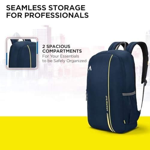 Aristocrat Nova 15L Laptop Backpack for Men & Women with Bottle Pocket | Padded Shoulder Straps, Multi Compartments | Travel & College Bag | Dark Blue 3