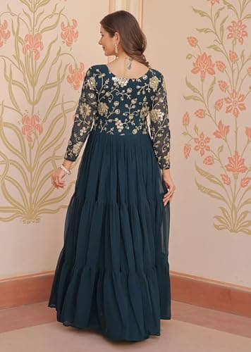 LAZZLY Women’s Elegant Anarkali Kurta | Embroidered Traditional | Ethnic Flared Dress for Casual Wear (in, Alpha, L, Regular, MC_Rama) 5