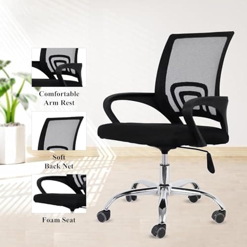 NORMAN JR, Ergonomic Desk Chair Mesh Computer Chair with Lumbar Support Armrest Executive Rolling Swivel Adjustable Mid Back Chair - Black Milange & Black Handle 3