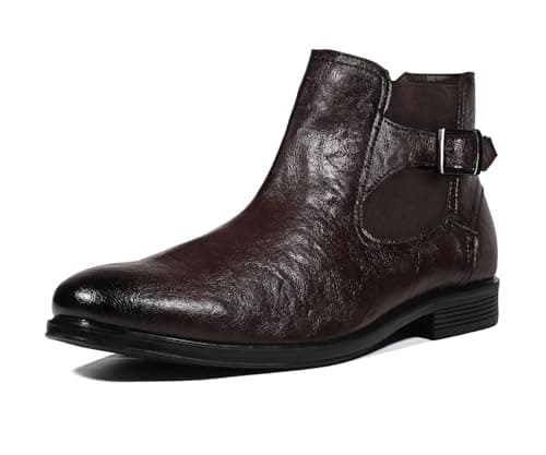 LOUIS STITCH Brunette Brown Mid-Top Ankle Shrunken Chelsea Boots for Men | Men’s Slip-On Boots with Side Buckle | Casual and Semi Formal Chelsea Boots for Men | LSLXSHCLB | UK-7