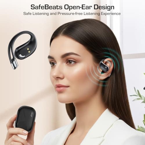 pTron Bassbuds Trendz Open Ear Wireless Earbuds, SafeBeats Design, HD Mics & TruTalk AI-ENC Calls, 45Hrs Playtime, App Support, 14.2mm Drivers, BT6.0 Headphones, Type C Charging & IPX5 (Pearl Black) 3