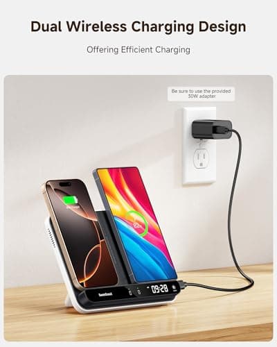 Dual Inductive Charging Station for 2 Mobile Phones, 30 W Double Mobile Phone Charging Station for iPhone Air/17 Pro/17 Pro Max/17/16/15/14/13/12/Samsung Galaxy S25/S24/S23/S22/S21/S20, AirPods/Galaxy 2