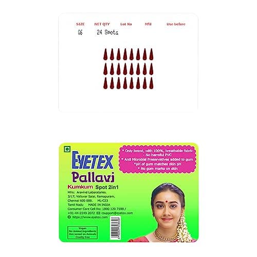 Eyetex Pallavi Sticker Bindi/Pottu|Gopi/Tilak|Aloe Vera & Papaya Extracts|Breathable Non-Irritating Velvet Fabric|G6|Maroon|20 Flaps