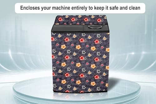 Stylista Washing Machine Cover Compatible for LG 7 KG Semi-Automatic Top Loading P7020NGAZ Floral Grey, Polyester Waterproof 4