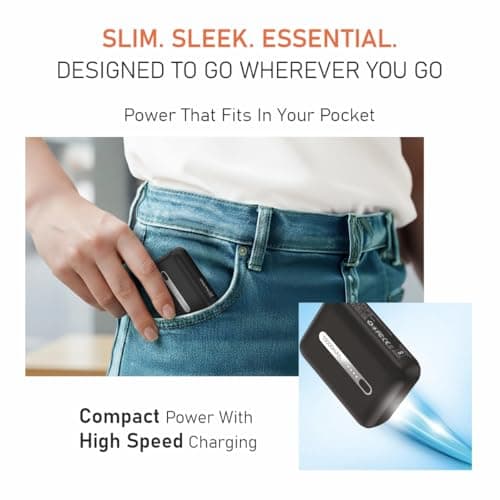 Muvtech Zip 10 Pocket Size 10000mAh Mini Power Bank, 22.5W Fast Charging, Dual Output USB-A & Type-C Ports, Compact Pocket Size, LED Indicators, Travel Friendly, Portable (Black) 4