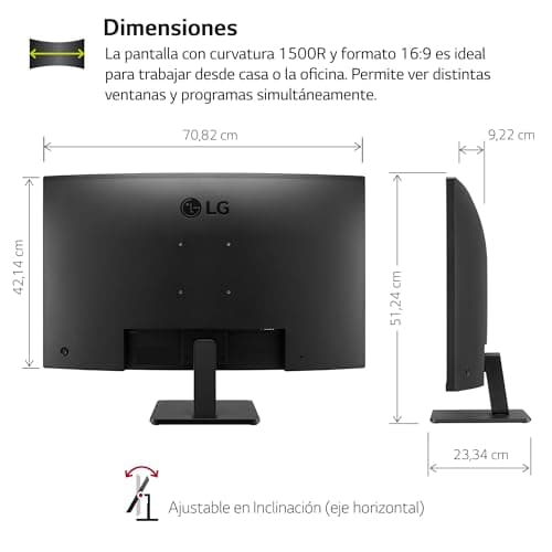 LG 32MR50C -32 Inch Full HD Curved Monitor (1920 x 1080) with 100Hz, 5ms, VA Panel, AMD FreeSync™, HDMI X 2, VGA, Headphone Out, Tilt, Reader Mode, Flicker Safe, 3-Side Virtually Borderless 3