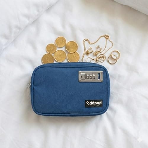 oddpod™ SecurePod Combination Lock Storage Pouch for Valuables | Compact Lockable Organizer for Cash, Passport, Jewelry & Personal Essentials for Home, Travel, Office & Everyday Use - Blue 2