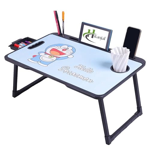 DIVIJA STORE Foldable Wooden Mini Laptop Table for Bed, Study Table with Drawer, Tablet/Mobile Holder for Kids & Adults (doremon), 59 cm, 8 cm 3