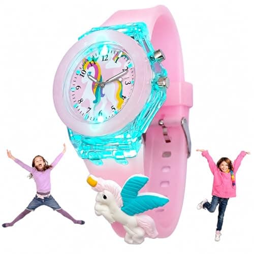 SELLORIA Analog Watch for Kids | 3D Cartoon | 7 Multicolor LED Luminous Lights with Silicone Strap | Unisex Best Birthday Gift | Analogue Wrist Watches for Boys & Girls | Age 3-10 yrs Pink