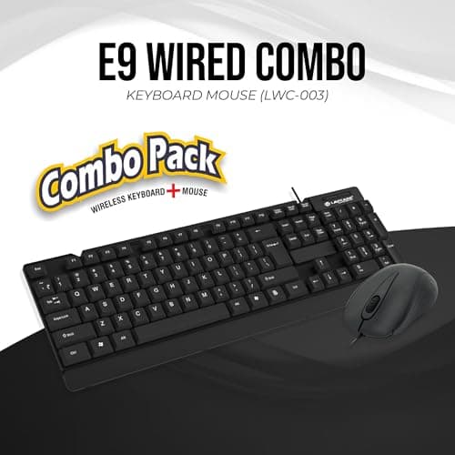 Lapcare E9 Wired Keyboard and Mouse Combo | 104 UV Coated Keys, Spill Resistant | Slim & Ergonomic Design | USB Plug & Play | 1000 DPI Optical Mouse for Home & Office (Black) 2