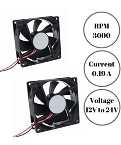 TechSupreme DC FAN - 80X80X25MM (12V) Pack of 2 for PC Case, CPU Cooler Cooler (Black) 2