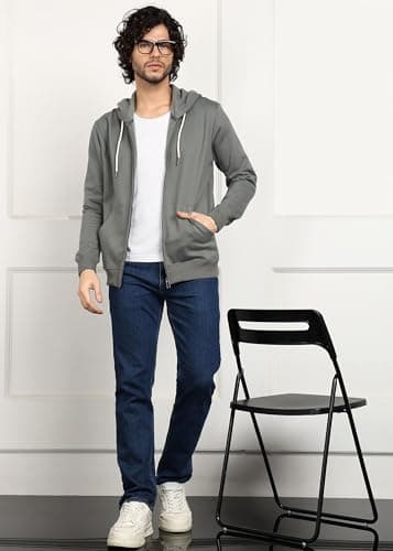 Alan Jones Clothing Men's Solid Hooded Sweatshirt | Zip-Up Hoodie Jacket with Kangaroo Pocket, Drawstring Hood & Ribbed Hem | Casual Winterwear (Dark Sage_L) 2