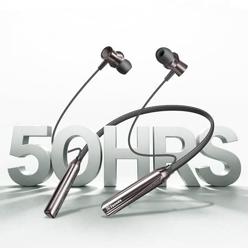 TP TROOPS Neckband Bluetooth Headphones with 50 Hours Playtime with 10mm Drivers, Rich Music Experience, Type C Charging, Bluetooth 5.3 Wireless in-Ear Earphones with Mic, Voice Assistant (Dark Grey) 4