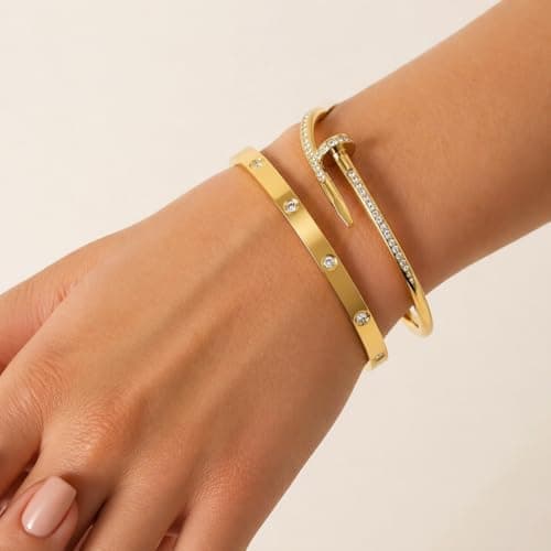 MEENAZ bracelet for women Bangles for women Stylish Bracelets for girls gold Kada for Woman Accessories Anti Tarnish Jewellery Stainless Steel Valentine gifts Combo 2 pcs girlfriend lovers 37 2