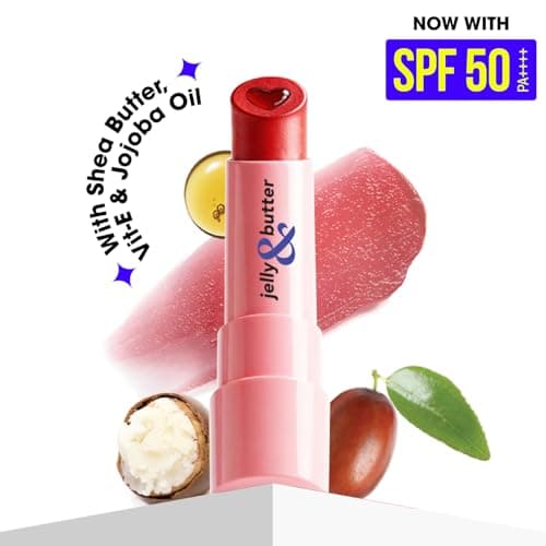 Blue Heaven Jelly & Butter SPF 50 Lip Balm infused with Jojoba Oil, Shea Butter + Vitamin E, smoothens Dry & Chapped Lips, Fades Pigmentation, Soften & Smoothes Plums Lips, Light Red, 3g 2