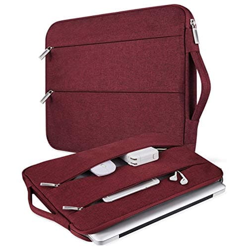 Dynotrek Mock 15.6 inch Laptop Sleeve Case Pouch, with Handle Shockproof Protective Cover, Accessory Pocket, Briefcase Carrying Computer Hand Bag, HP, ASUS, Dell, Lenovo, Acer -Maroon Red