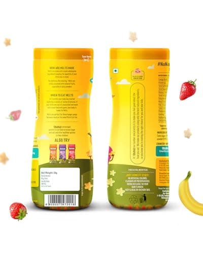Timios Flavored Melts – Banana & Strawberry + Blueberry Teething Puffs | Non-Fried, Maida-Free & Natural Fruit Flavor | Healthy Baby Snack | 2 x 50g Combo Pack 4