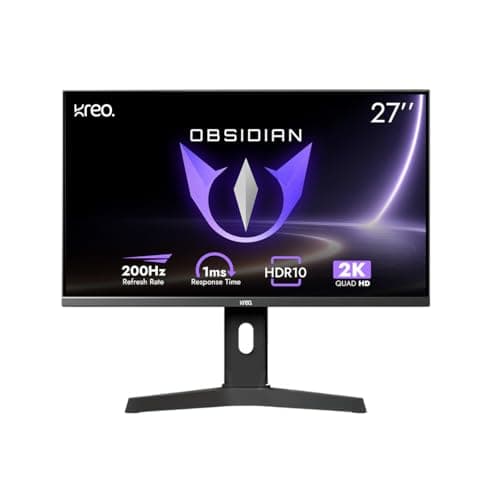 Kreo Obsidian 27I200Q 27" Gaming Monitor, 1440p QHD IPS, 200Hz, 1ms, 130% sRGB, 95% AdobeRGB, FreeSync/G-Sync, HDR10, Adjustable Stand, HDMI & DisplayPort, Eye Comfort, Flicker Free