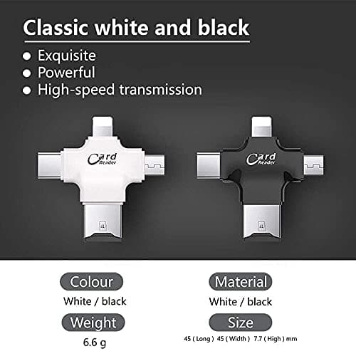 Meshiv 4 in 1 OTG Card Reader for Lightning to Micro SD/TF Card Readers Adapter for Lightning Type C Micro USB & USB Card Reader 4