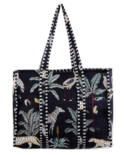 Ravaiyaa - Attitude is everything Women & Man Beautiful Printed Cotton Grocery Shopping Bag | Shoulder Bag | Cotton Tote Bag | Travel Tote Bags 18x5.5x16 Inch (Black Forest)