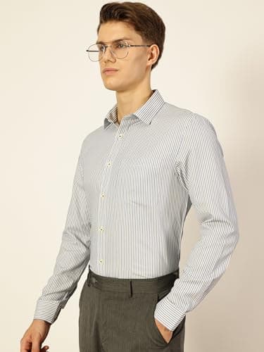 Thomas Scott Men's Cotton Pinstripes Formal Shirt(TS1568_DarkGreen_XL) 2