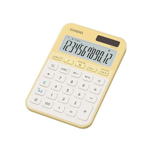 Casio MS-20YC Stylish and Colourful 12-Digit Mini Desktop Tax Calculator, Light Yellow 2