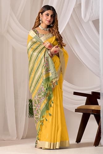 Amazon Brand - Anarva Women's Silk Saree With Blouse Piece | saree for women (snv-sada-bahar-yellow) 2