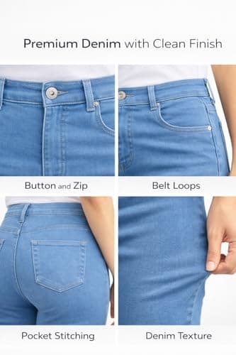 DHYANAM Women’s Black Skinny Fit Jeans | High Stretch Slim Denim Pants | Mid Rise Skin Tight Jeans for Casual (in, Numeric, 38, Regular, Sky Blue) 5