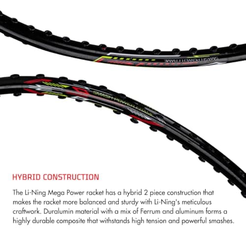 Li-Ning Mega Power 5 Aluminium Strung Badminton Racket with Full Racket Cover (Black/Green) | For Beginners | 95 grams | Maximum String Tension - 25lbs 5