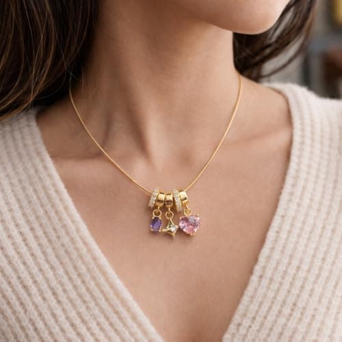 MEENAZ Anti Tarnish Gold Necklace for Women | Crystal Heart Star Charm Pendant Chain | Stylish AD Diamond Jewellery| Adjustable Neck chains | Valentine Gift for Girlfriend, Wife Stainless Steel -302 2