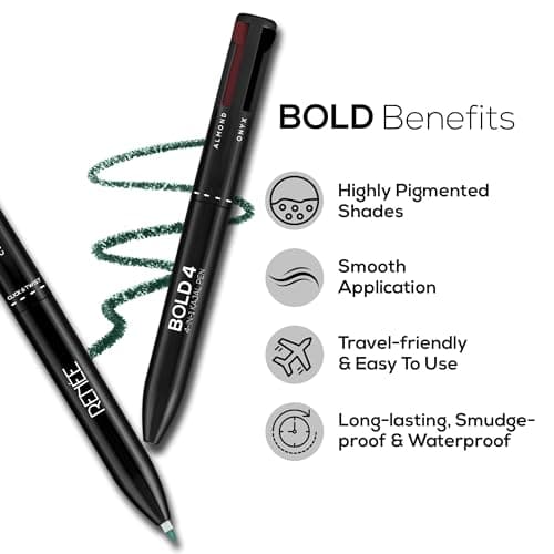 RENEE Bold 4-4-in-1 Kajal - Four Shades Black, Brown, Teal & Blue | Matte Finish | Rich Color Payoff | One-stroke Application | Travel Friendly | Easy to Use 2