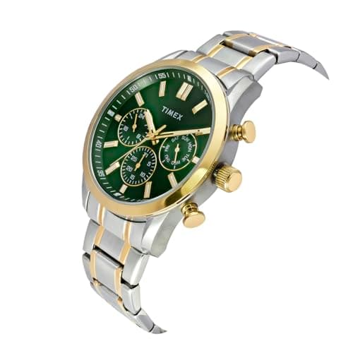 TIMEX Analog Watch for Man with Green Round Dial & Two Tone Stainless Steel Bracelet Band Water Resistant Men's Wrist Watches - TWEG17615 2