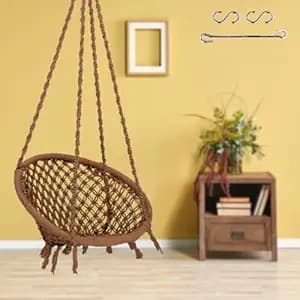 Swingzy Cotton Netted Rope Hanging Swing Chair for Adults & Kids/Swing for Balcony/Outdoor Swing Chair/Hammock Swing for Home/Balcony Hanging Chair (120 Kg Capacity, Brown, with Accessories)
