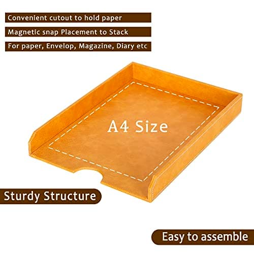 CLADD INTERNATIONAL Vegan Leather All in One Multi Purpose Personal Compartment Desk Organizer Caddy | Private Cabin Set | Office Boss Table Gift Accessories | Professional Modular Home Decor | Yellow 4